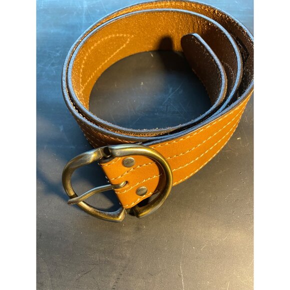 GAP Factory Store Genuine Leather Belt Brown Brass Buckle Size M - Picture 1 of 5